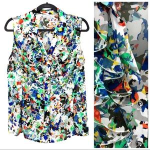 Tahari | Bright Floral Pattern Ruffle Tank Top